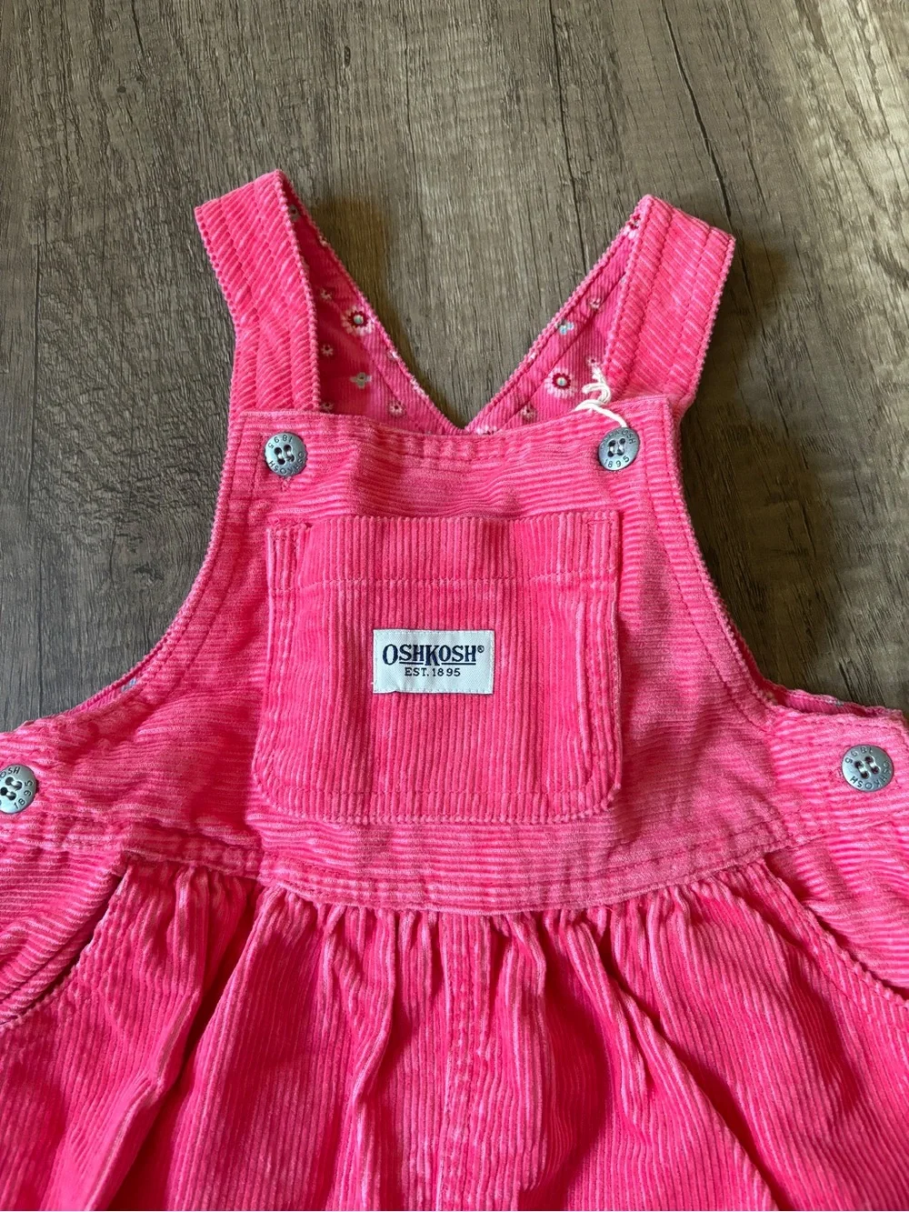 Vintage 2000s Y2K Oshkosh Overalls Bibs Vestbak Corduroy Floral Pink NWT 18M